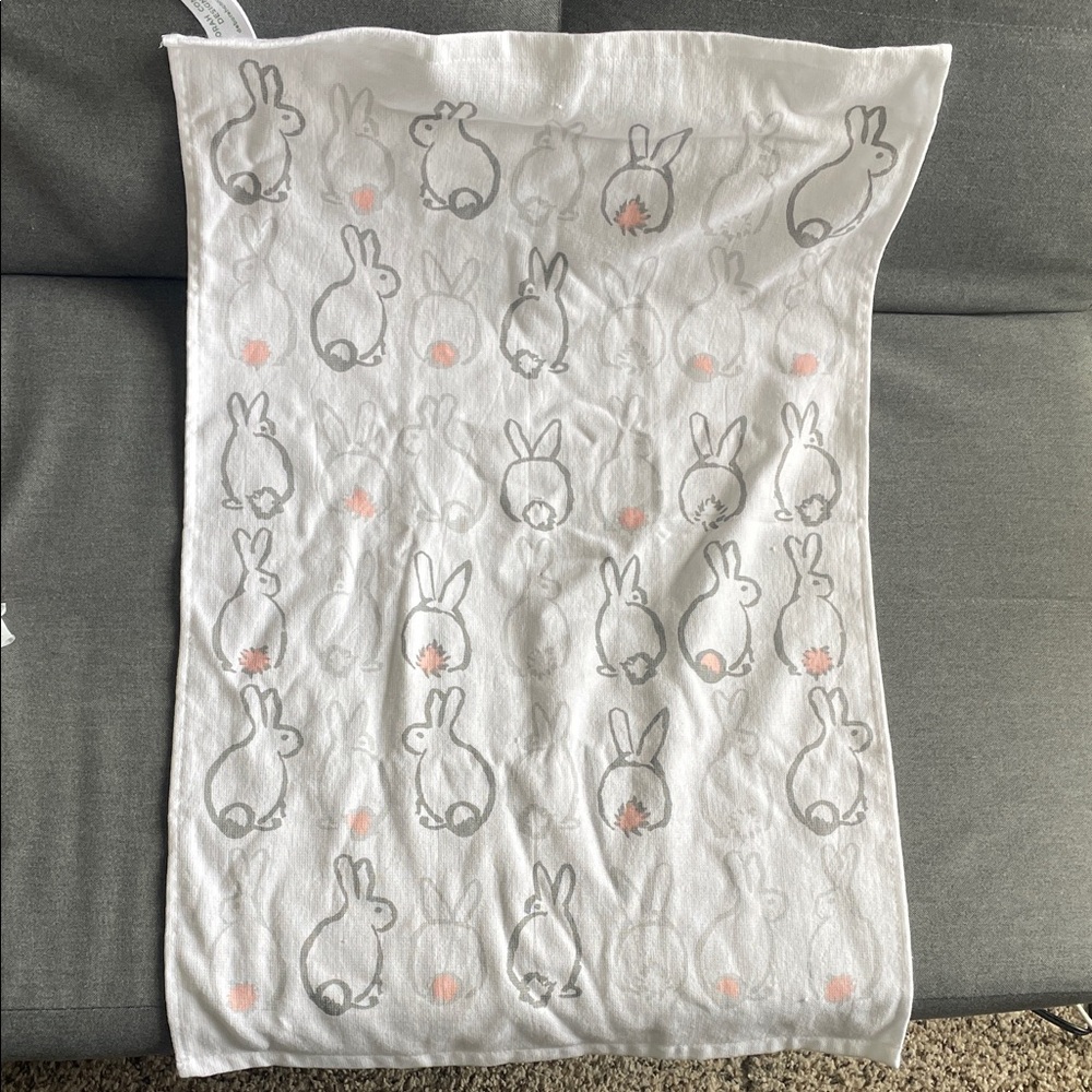 White Bunny Print Kitchen Towel, Single- for Easter